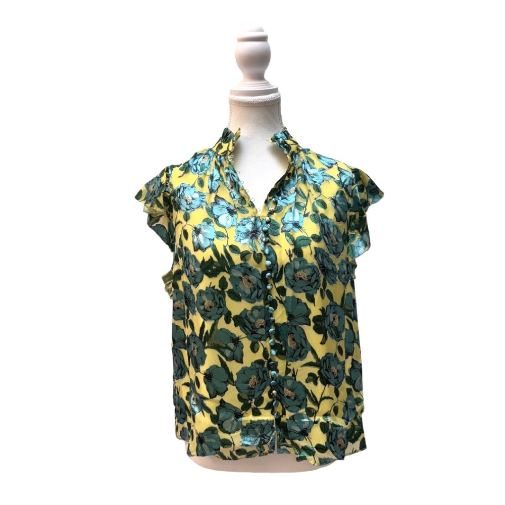 NWT ALICE + OLIVIA Jordana Bow-Collar Button-Front Blouse Large
